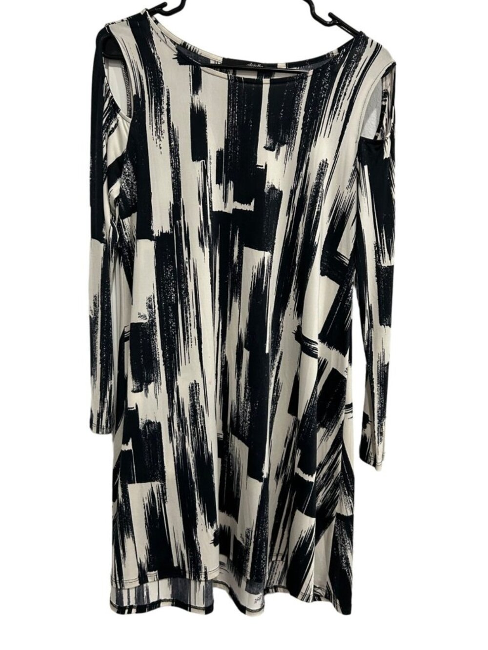 Ariella Women's Black & White Abstract Cold Shoulder Dress Size M